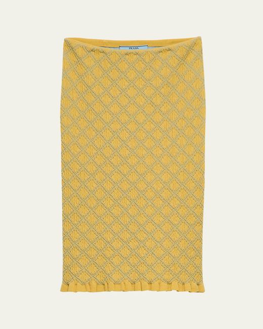 Prada Diamond Pattern Smocked Knit Skirt in Yellow | Lyst