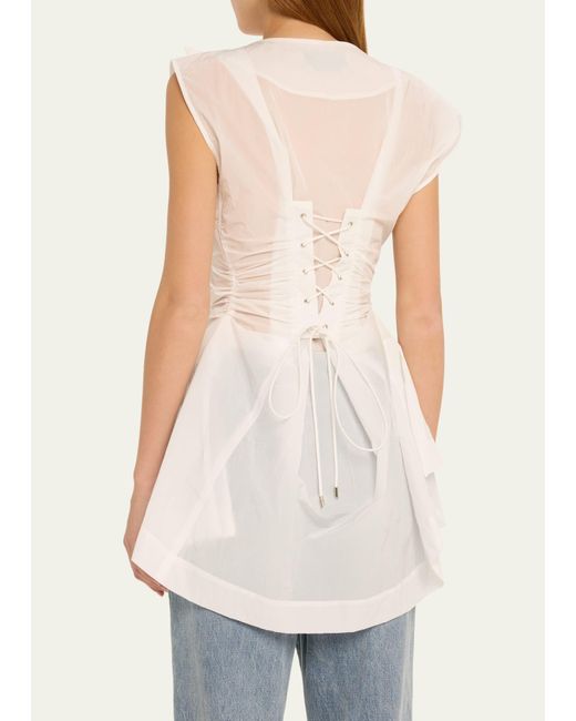 Christopher John Rogers Natural Pleated Button-front Blouse With Lace-up Back