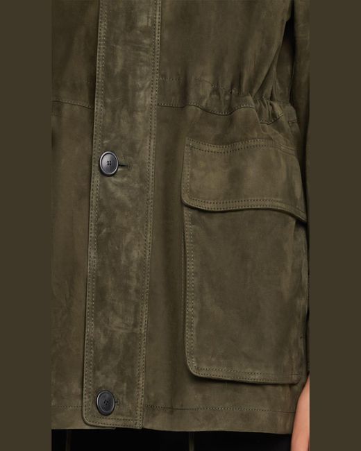 Arma Green Maeve Drawstring Lambskin Suede Jacket