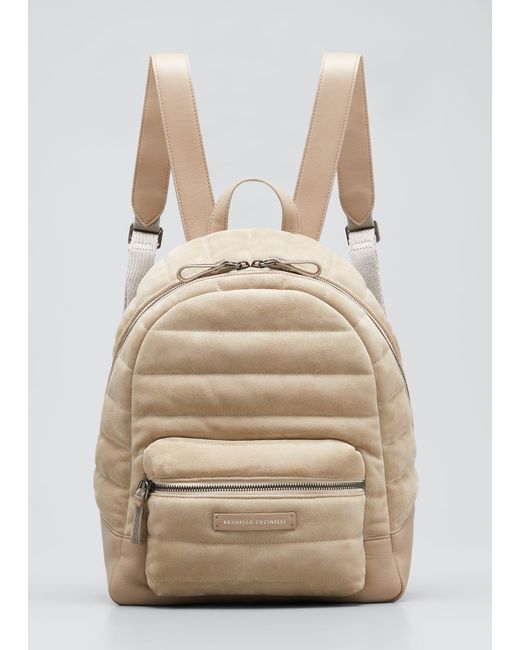 Brunello Cucinelli Natural Monili Quilted Suede Backpack