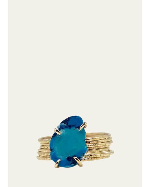 Atelier Paulin Blue 18k Yellow Gold 7-band Raw Turquoise Ring