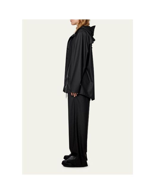 Rains Black Snap-Front Hooded Jacket