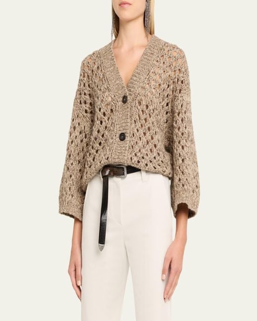 Brunello Cucinelli Natural Oversized Shimmer Open Knit Cardigan
