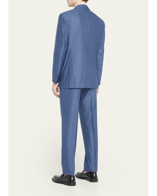Kiton Blue Wool-cashmere Herringbone Suit for men