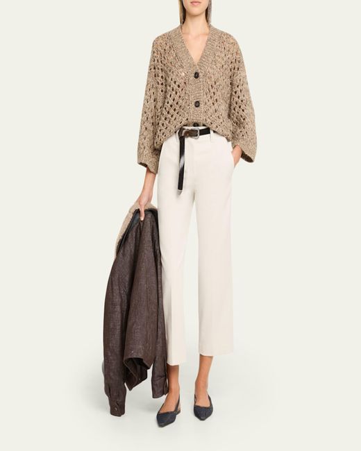 Brunello Cucinelli Natural Oversized Shimmer Open Knit Cardigan