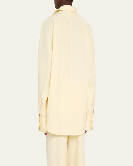 Totême  Natural Raw-Edge Raglan-Sleeve Button-Down Shirt