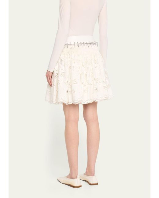 Chopova Lowena Natural Barley Broderie Anglaise Belted Mini Skirt