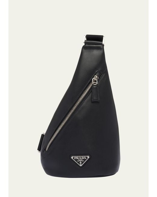 Prada Black Leather Sling Backpack for men