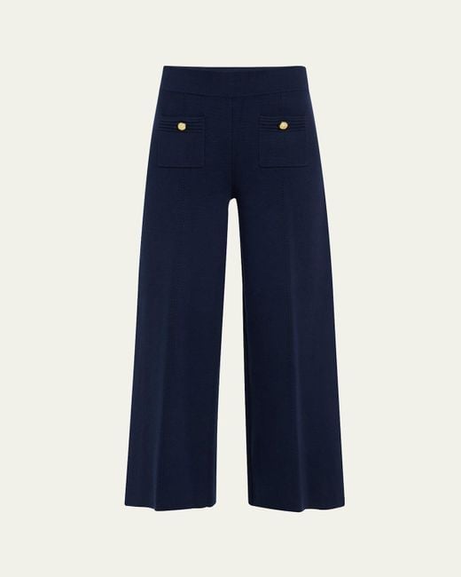 L'Agence Blue Madrid Wide-Leg Knit Pants