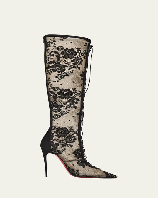 Christian Louboutin Women's White Km Lace-Sole Knee-High Boots