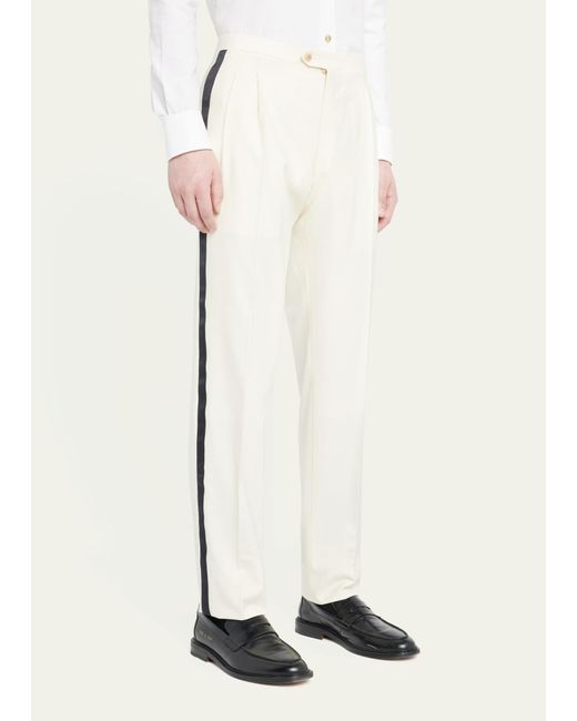 Kiton Natural Double-pleated Wool Dress Pants for men