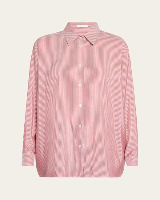 The Row Pink Tansy Striped Silk Button-Down Shirt