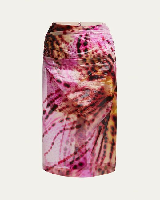 Dries Van Noten Pink Sami Printed Drape Midi Skirt