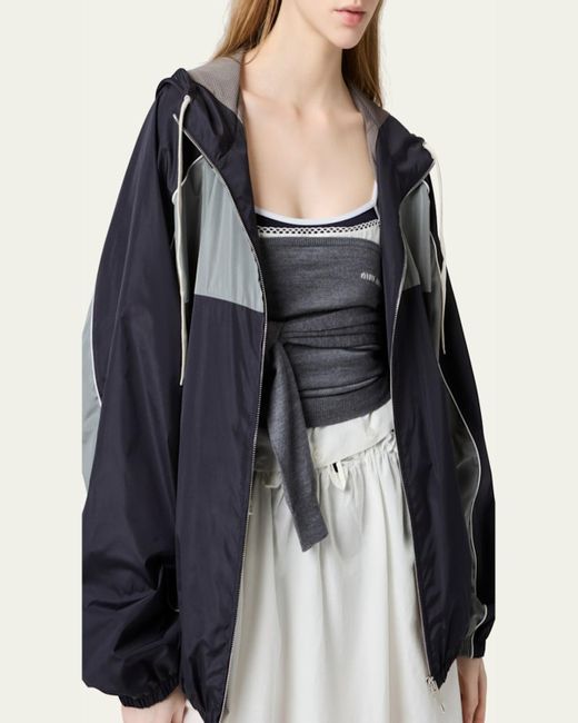 Miu Miu Black Colorblock Oversized Hooded Track Jacket