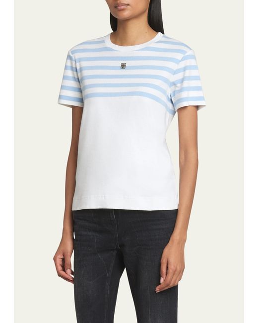 Givenchy Blue Striped Top T-shirt With 4g Logo Detail