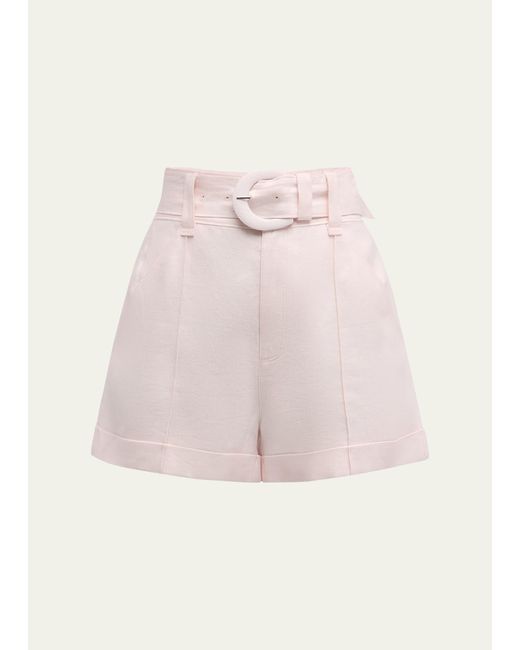 Cinq À Sept Pink Aldi Belted Wide-leg Linen Shorts