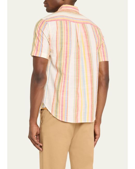 Original Madras Trading Co. Natural Lax Striped Short-sleeve Button-front Shirt for men