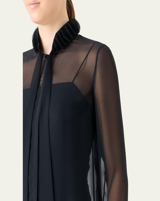 Akris Punto Blue Sheer Tie-Neck Blouse