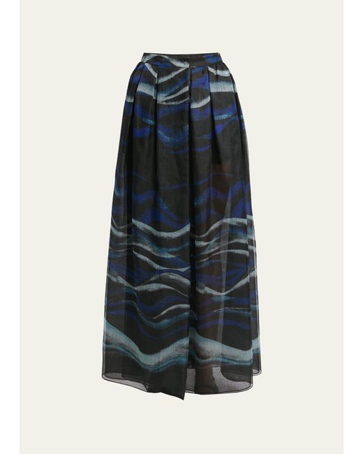 Giorgio Armani Blue Night Water Print Silk Maxi Skirt