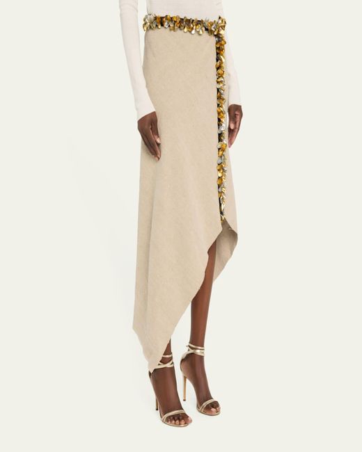 DIOTIMA Natural Darliston Sequined Handkerchief Midi Linen Skirt