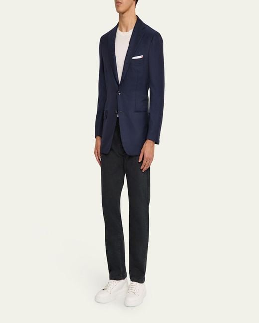 Kiton Blue Solid Cashmere Blazer for men