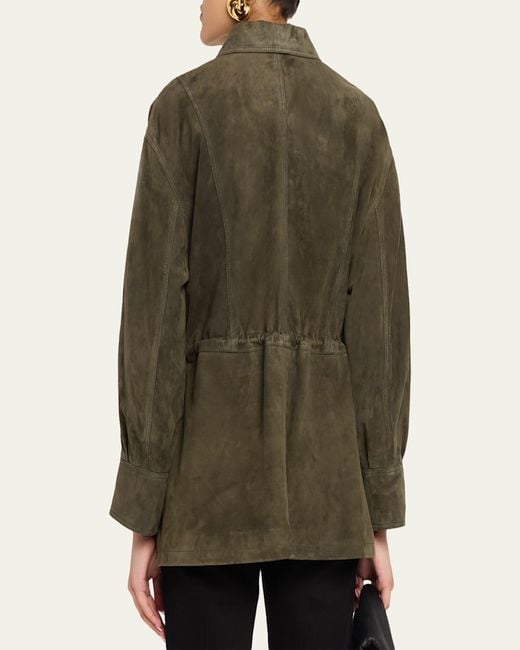 Arma Green Maeve Drawstring Lambskin Suede Jacket
