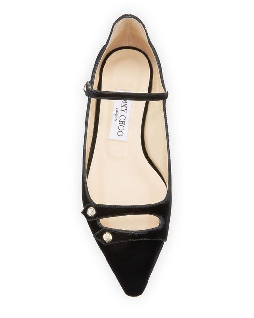 Jimmy Choo Layton Velvet Mary Jane Ballerina Flats in Black - Lyst