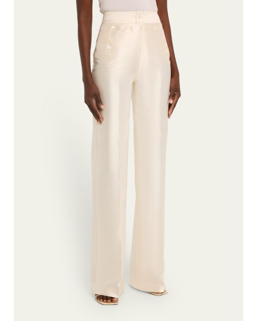 Christopher John Rogers Natural High-waisted Pleated Sailor Trousers