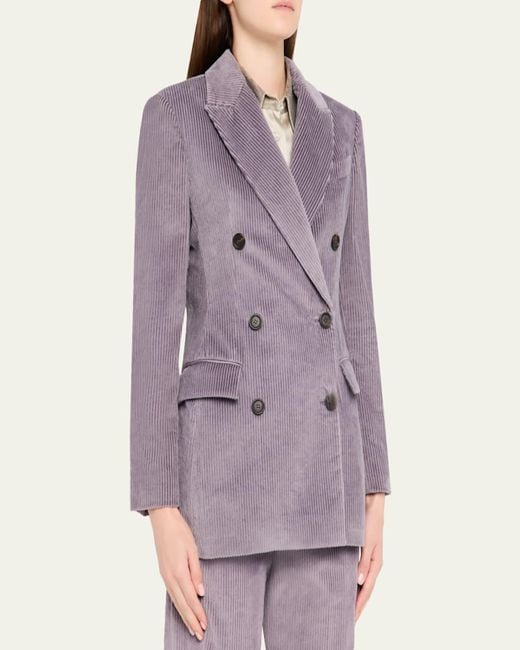 Brunello Cucinelli Purple Double-Breasted Corduroy Blazer