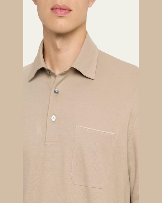 Zegna Natural Leather-Trim Pocket Pique Polo Shirt for men