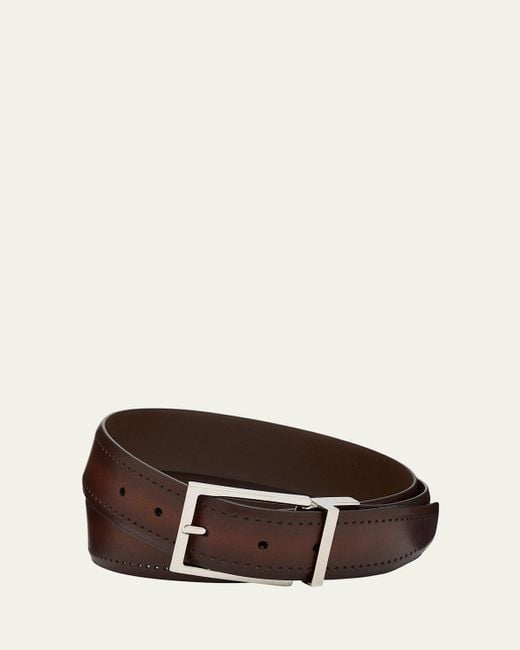 Brioni Brown Reversible Burnished Leather Belt for men