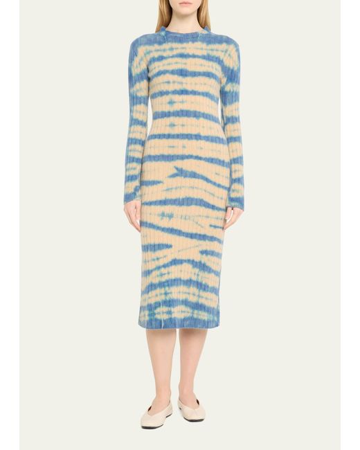 The Elder Statesman Blue Dyed Rib Cashmere Midi Dress