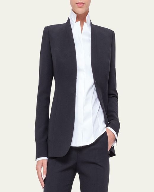 Akris Blue Shawl-Collar Wool Jacket