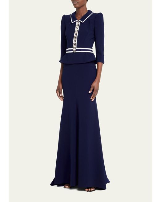 Jenny Packham Blue Greta Embellished Fit-and-flare Gown