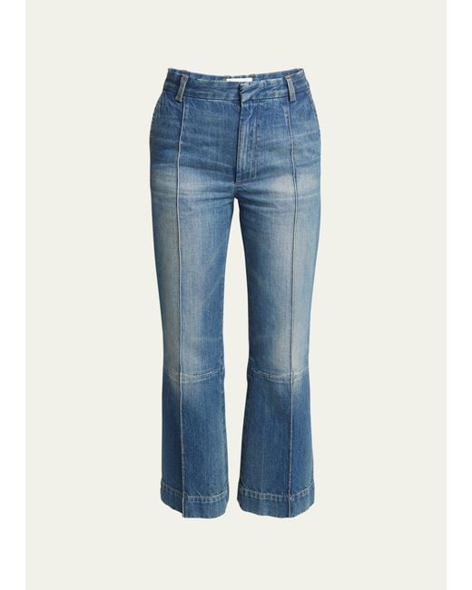 Victoria Beckham Blue Cropped Kick Flare Jeans