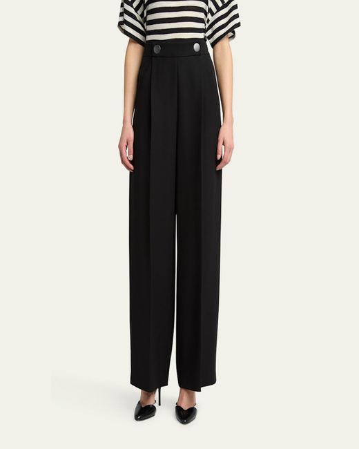 Giorgio Armani Black Pleated Wide-Leg Silk Cady Trousers