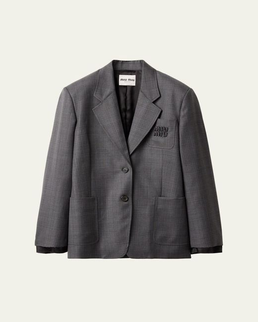 Miu Miu Gray Long-Sleeve Oversized Blazer Jacket