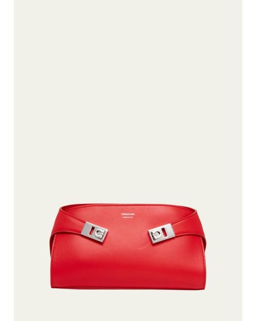 Ferragamo Red Hug Gancini Leather Shoulder Bag