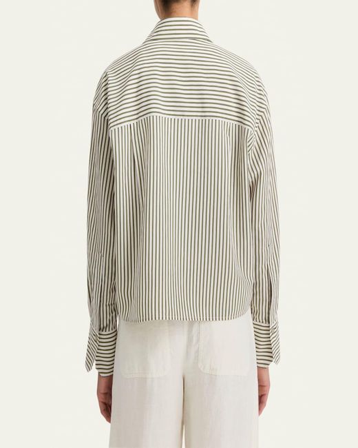 Vince Natural Stripe Cropped Button-Front Top