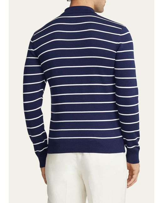 Ralph Lauren Blue Luxe Striped Jersey Polo Shirt for men