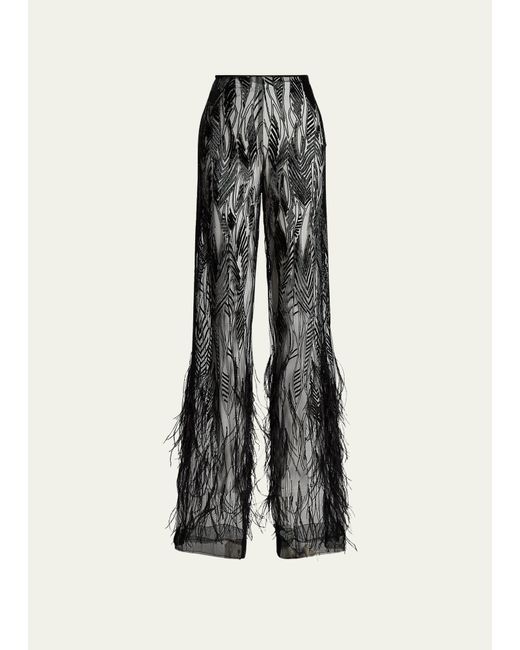 Ralph Lauren Collection White Bradlee Beaded Feathered Tulle Pants