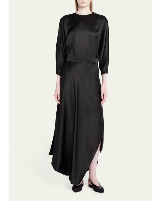 Loro Piana Black Alin Asymmetric Silk Maxi Skirt