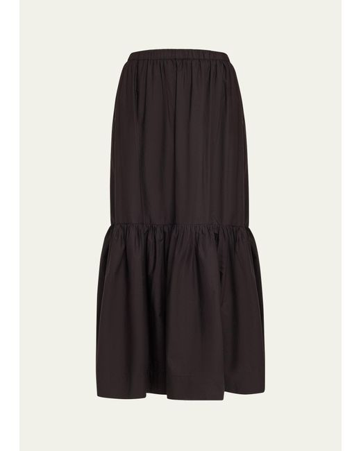 Ganni Black Cotton Poplin Flounce Skirt