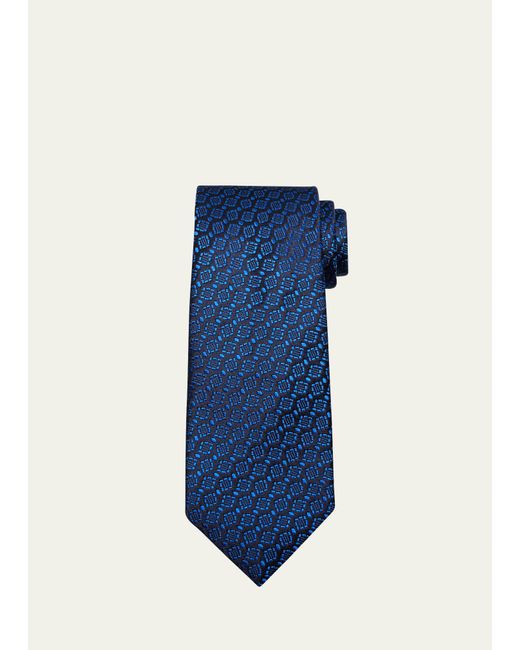 Charvet Blue Geometric Jacquard Silk Tie for men