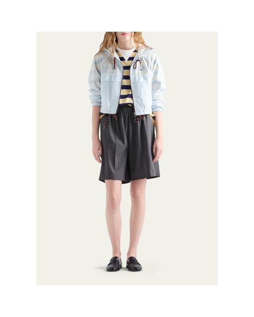 Prada Blue Cropped Re-Nylon Hooded Zip Jacket