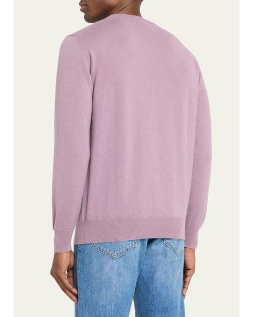 Bergdorf Goodman Pink Solid Cashmere Crewneck Sweater for men