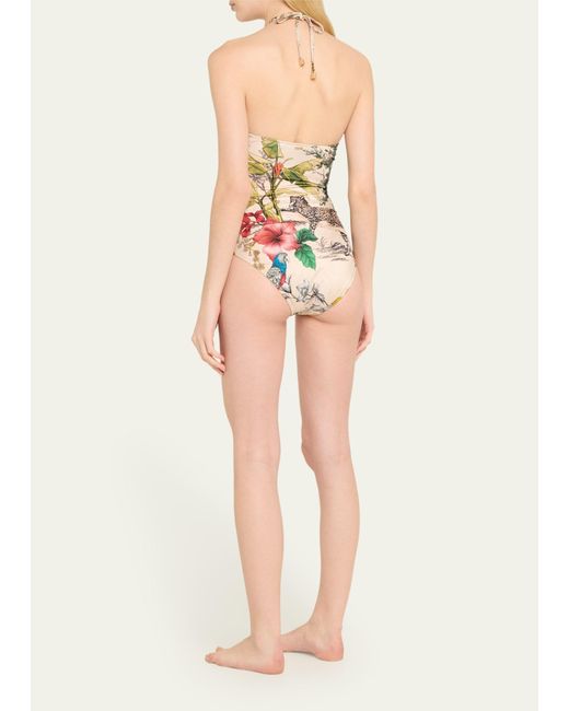 L'Agence White Emilia Soft Jungle Halter Bandeau One-piece Swimsuit