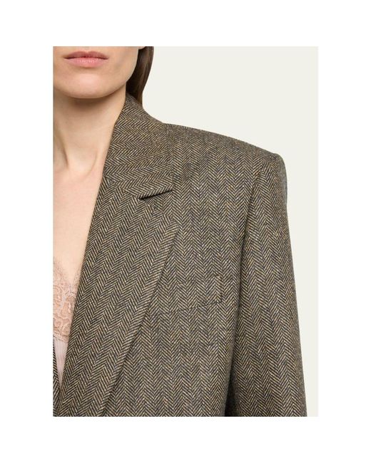 Saint Laurent Brown Herringbone Wool Single-Breasted Jacket