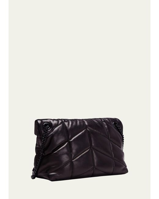 Saint Laurent White Lou Puffer Small Ysl Shoulder Bag In Quilted Leather