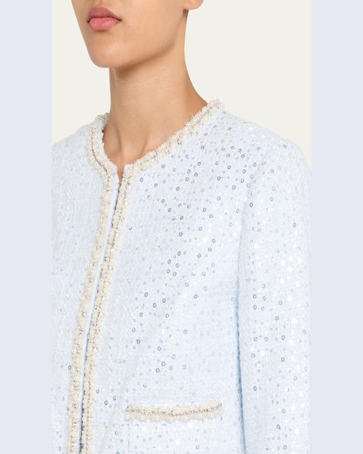 LoveShackFancy Blue Kelli Sequined Tweed Jacket